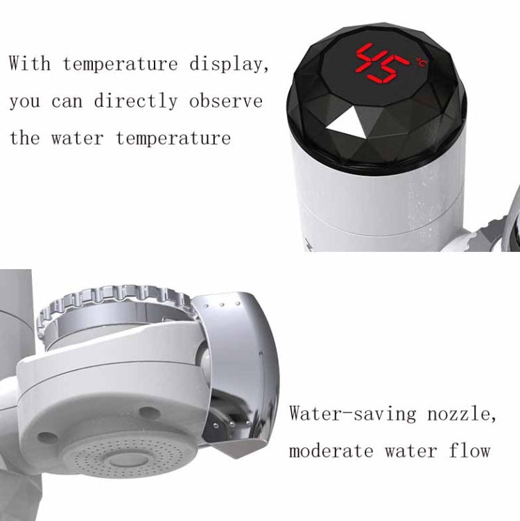 Tipo di connessione del rubinetto dell'acqua calda elettrica Zoosen Spina europea del rubinetto dell'acqua calda istantanea, White, With shower Head Connector, White + Leak Protection