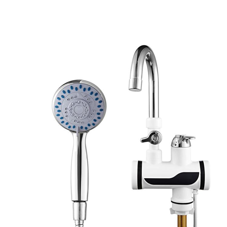 Display digitale dinamico Riscaldamento istantaneo Rubinetto elettrico per acqua calda Cucina e scaldabagno domestico caldo e freddo Spina europea, With Shower Head, Large Elbow, Universal Tube