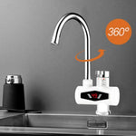 Display digitale dinamico Riscaldamento istantaneo Rubinetto elettrico per acqua calda Cucina e scaldabagno domestico caldo e freddo Spina europea, With Shower Head, Large Elbow, Universal Tube