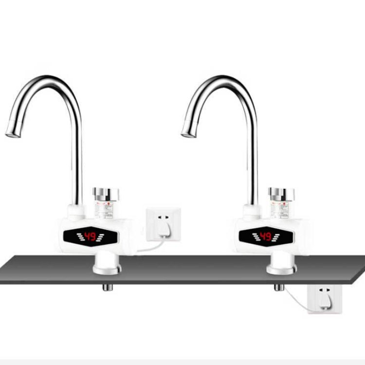Display digitale dinamico Riscaldamento istantaneo Rubinetto elettrico per acqua calda Cucina e scaldabagno domestico caldo e freddo Spina europea, With Shower Head, Large Elbow, Universal Tube
