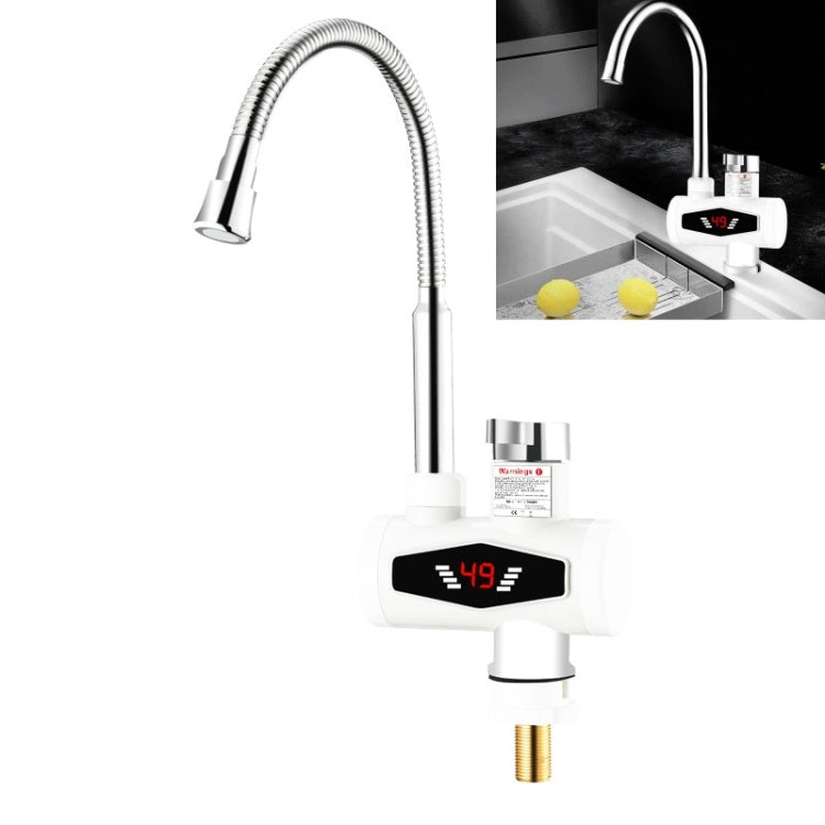 Display digitale dinamico Riscaldamento istantaneo Rubinetto elettrico per acqua calda Cucina e scaldabagno domestico caldo e freddo Spina europea, With Shower Head, Large Elbow, Universal Tube