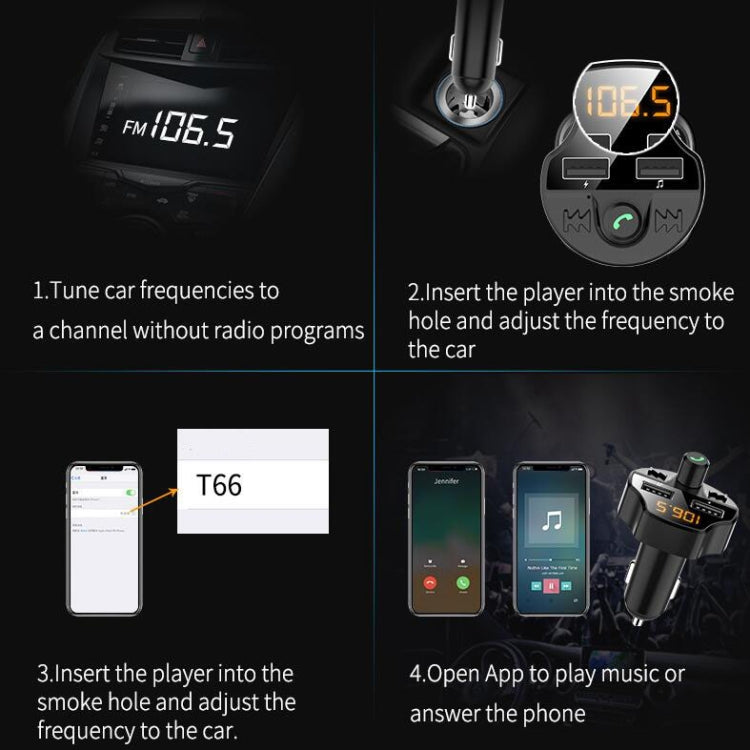T66 Caricabatteria per auto Bluetooth Accendisigari Lettore MP3 Trasmettitore FM per auto vivavoce, T66
