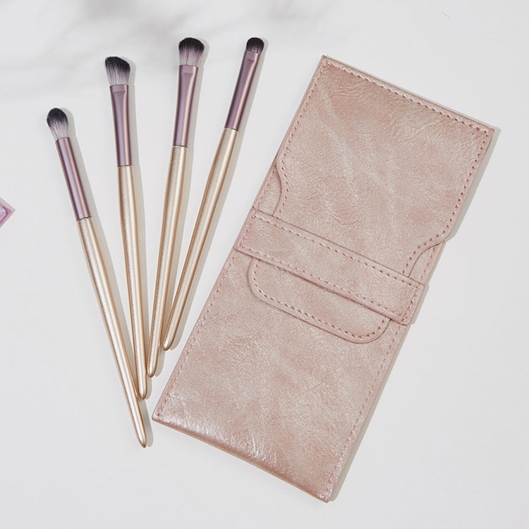 4 pezzi/set Pennello per trucco Pennello per ombretto Set per trucco per occhi Pennello per capelli morbidi Pennello per sbavature con borsa per pennelli, Gold, Silver