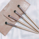 4 pezzi/set Pennello per trucco Pennello per ombretto Set per trucco per occhi Pennello per capelli morbidi Pennello per sbavature con borsa per pennelli, Gold, Silver