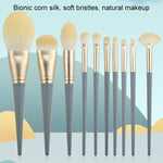 10 pezzi/set Pennello per trucco Pennello per cipria in fibra di mais per capelli in fibra di seta Pennello per trucco per viso e occhi, Without Bag, With Blue Bag, With Silver Bag, With Gray Bag, With Pink Cylinder, With Green Cylinder                ...