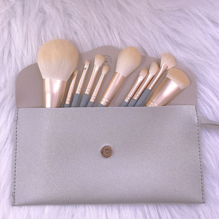 10 pezzi/set Pennello per trucco Pennello per cipria in fibra di mais per capelli in fibra di seta Pennello per trucco per viso e occhi, Without Bag, With Blue Bag, With Silver Bag, With Gray Bag, With Pink Cylinder, With Green Cylinder                ...