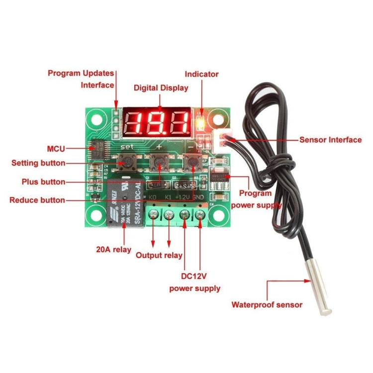 DC 12V W1209 Termostato digitale per temperatura fredda/calda Termometro Regolatore di temperatura Interruttore on/off -50-110C + W1209 Custodia in acrilico