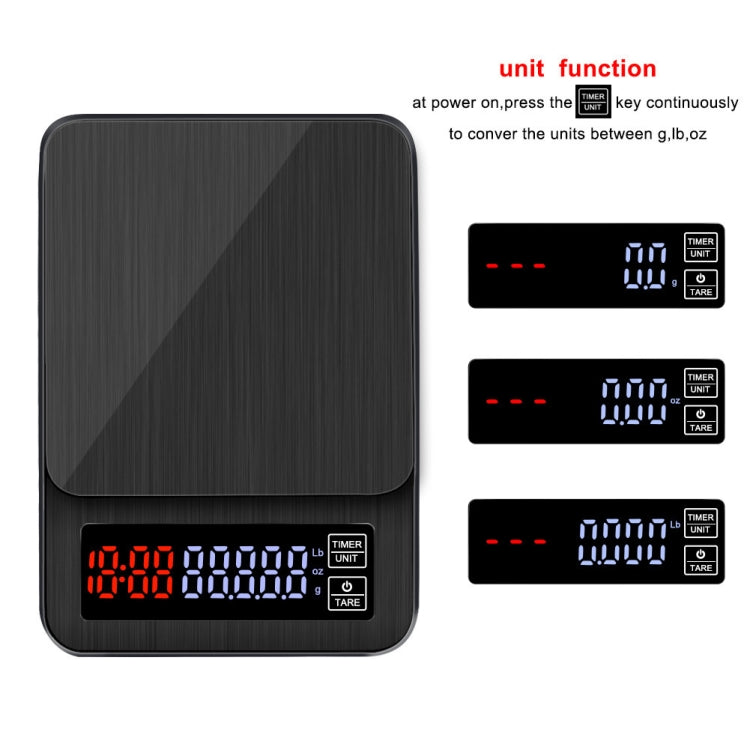 Bilancia da caffè intelligente spinta a mano per uso domestico Bilancia da cucina intelligente alimentata tramite USB con temporizzazione, 3kg/0.1g, 5kg/0.1g, 10kg/1g