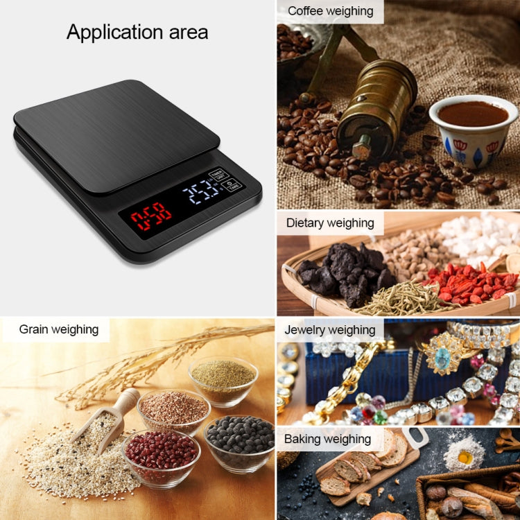 Bilancia da caffè intelligente spinta a mano per uso domestico Bilancia da cucina intelligente alimentata tramite USB con temporizzazione, 3kg/0.1g, 5kg/0.1g, 10kg/1g