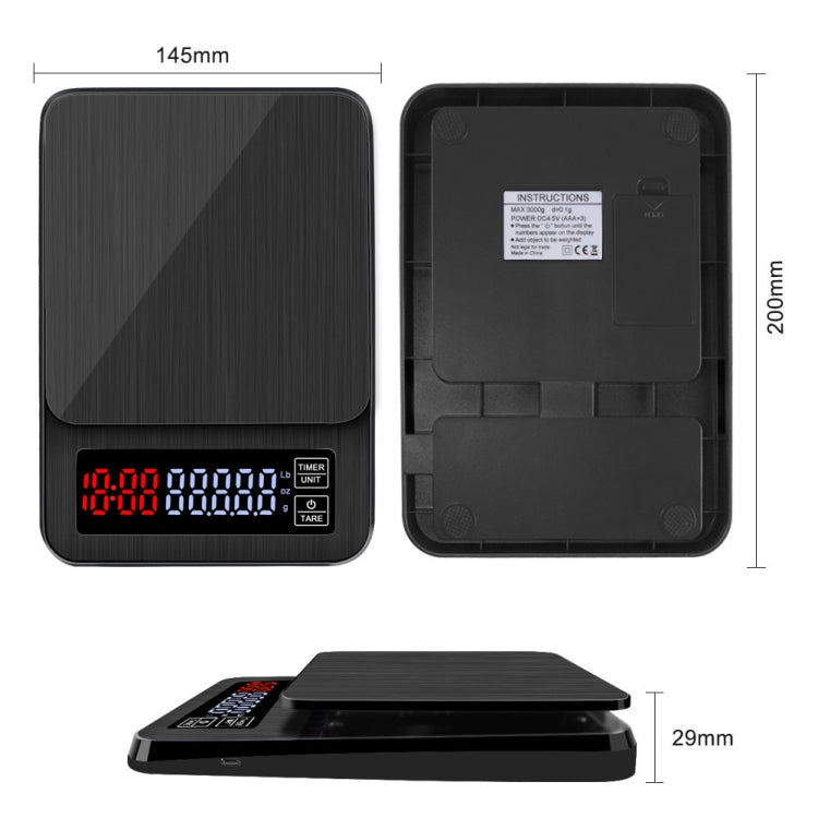 Bilancia da caffè intelligente spinta a mano per uso domestico Bilancia da cucina intelligente alimentata tramite USB con temporizzazione, 3kg/0.1g, 5kg/0.1g, 10kg/1g