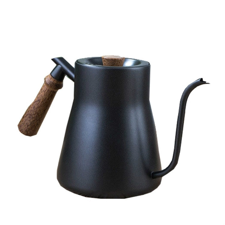 Caffettiera in acciaio inossidabile 304 Caffettiera con manico in legno Pentola snella a bocca lunga in Teflon, Without Thermometer, With Thermometer