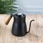 Caffettiera in acciaio inossidabile 304 Caffettiera con manico in legno Pentola snella a bocca lunga in Teflon, Without Thermometer, With Thermometer