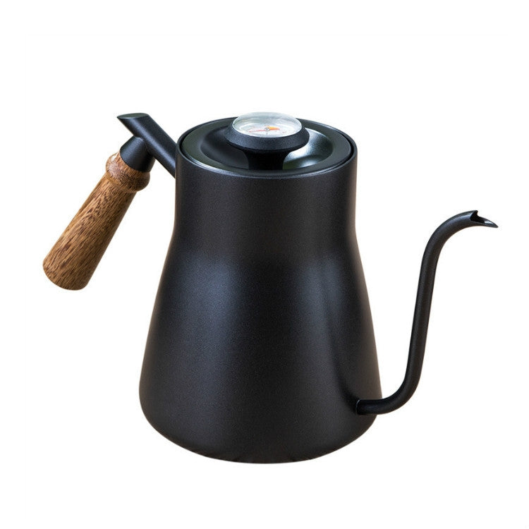 Caffettiera in acciaio inossidabile 304 Caffettiera con manico in legno Pentola snella a bocca lunga in Teflon, Without Thermometer, With Thermometer
