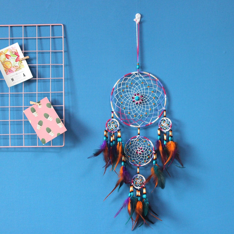 Home Acchiappasogni bohémien colorato tessuto a mano, Flowers, Wooden Beads