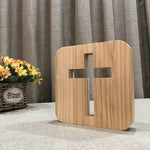 Lampada da tavolo artigianale Cross Pine Luce notturna a LED in legno, Cross
