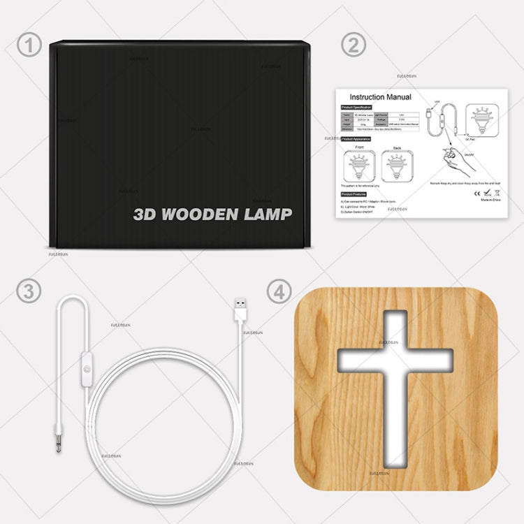 Lampada da tavolo artigianale Cross Pine Luce notturna a LED in legno, Cross