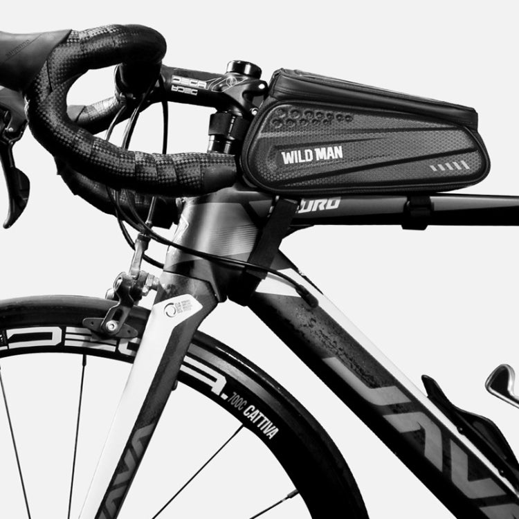 WILD MAN ES3 Borsa per bicicletta con guscio rigido Borsa per trave anteriore Mountain bike Telefono cellulare Touch Screen Borsa per tubo superiore Attrezzatura da equitazione, ES3 (Black)