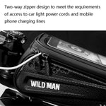 WILD MAN ES3 Borsa per bicicletta con guscio rigido Borsa per trave anteriore Mountain bike Telefono cellulare Touch Screen Borsa per tubo superiore Attrezzatura da equitazione, ES3 (Black)