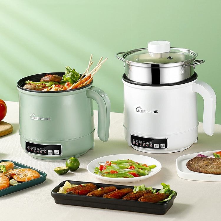 Fornello elettrico multifunzione Mini dormitorio per studenti Cucinare il riso Mescolare friggere Pentola antiaderente, Spina americana 110V, White Manual Single Pot, White Manual Style with Steaming Grid, White Smart Single Pot                        ...