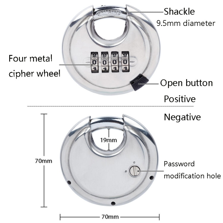 Lucchetto con password in acciaio inossidabile 304 Serratura per porta del cortile esterna impermeabile e antiruggine Serratura per torta rotonda, Password Padlock Round Cake Lock