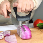 2 pezzi in acciaio inox, forchetta per cipolla, supporto per affettare verdure da cucina, Black Silver