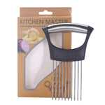 2 pezzi in acciaio inox, forchetta per cipolla, supporto per affettare verdure da cucina, Black Silver