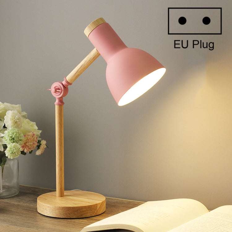 Lampada da scrivania con paralume in ferro e base in legno