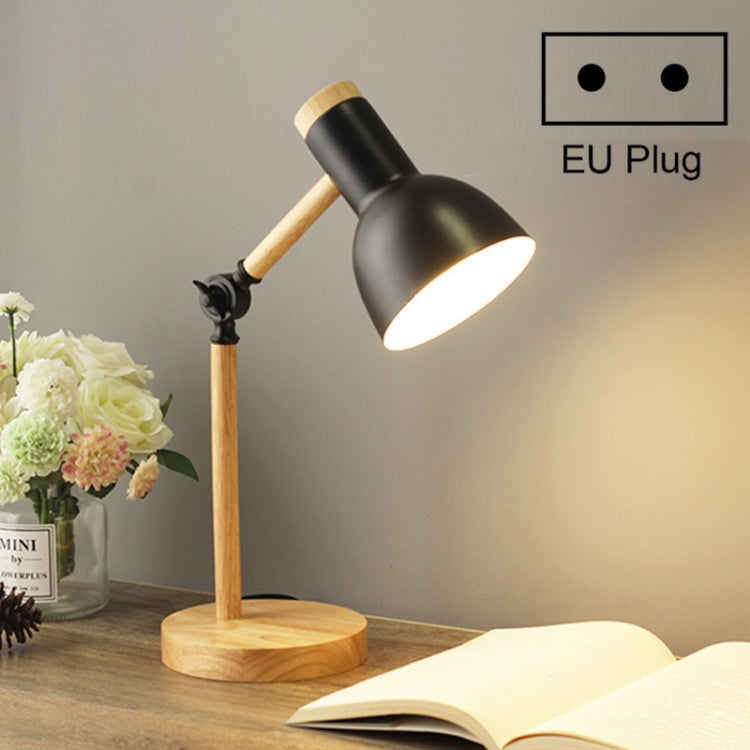 Lampada da scrivania con paralume in ferro e base in legno