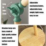 Lampada da scrivania con paralume in ferro e base in legno