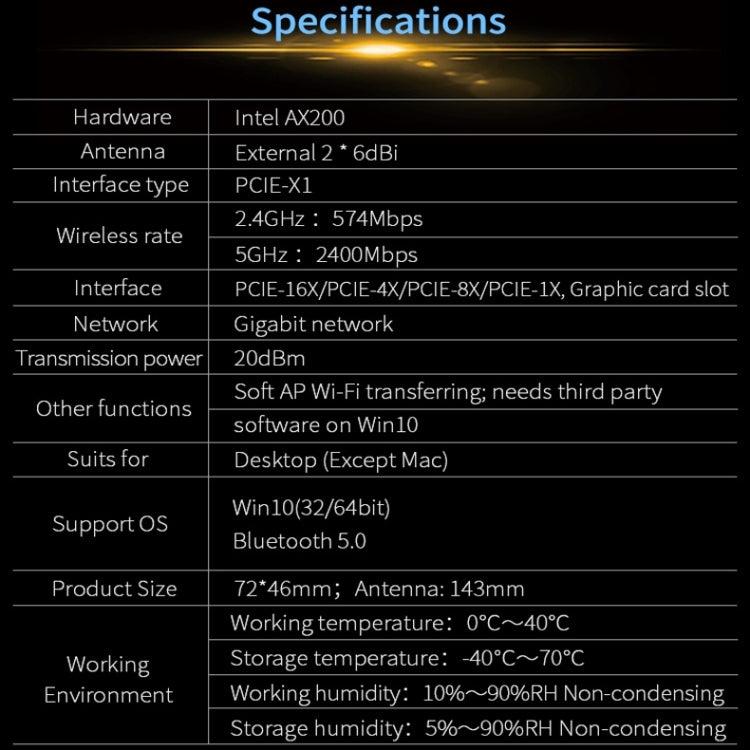 Gioco di gioco COMFAST Scheda di rete wireless PCIE per computer desktop wireless a doppia frequenza Gigabit da 3000 Mbps, AX200, AX200 PRO