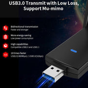 COMFAST CF-924AC V2 Ricevitore WIFI per computer USB Gigabit a doppia frequenza da 1200 Mbps Scheda di rete wireless ad alta potenza