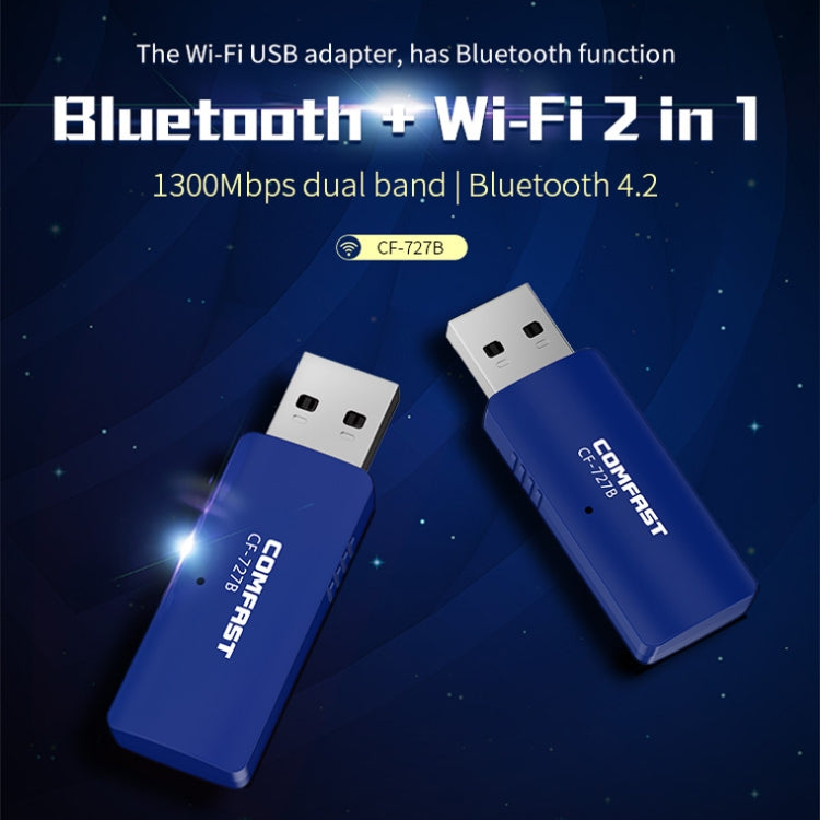 COMFAST CF-727B Ricevitore trasmettitore da tavolo USB Gigabit doppia frequenza 1300Mbps Bluetooth portatile V4.2 + scheda di rete wireless WiFi