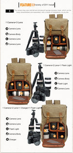 Borsa fotografica impermeabile in tela Batik Zaino fotografico da uomo di grandi dimensioni resistente all'usura per esterni per Nikon / Canon / Sony / Fujifilm