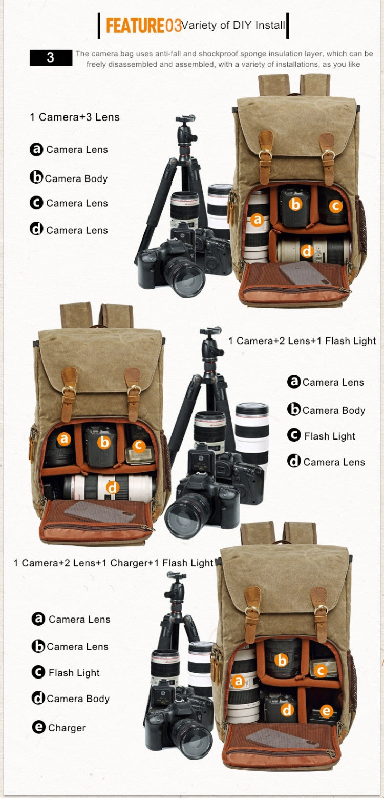Borsa fotografica impermeabile in tela Batik Zaino fotografico da uomo di grandi dimensioni resistente all'usura per esterni per Nikon / Canon / Sony / Fujifilm