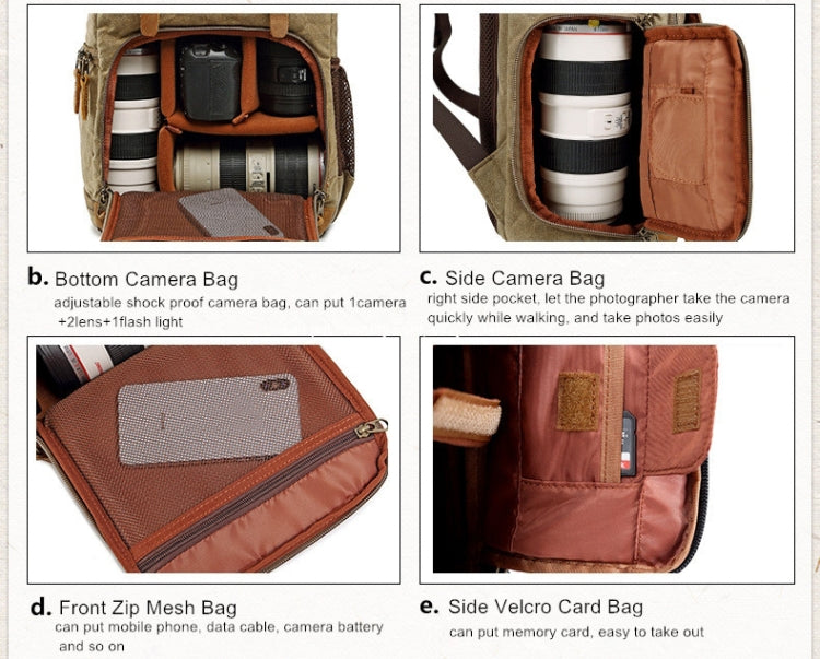 Borsa fotografica impermeabile in tela Batik Zaino fotografico da uomo di grandi dimensioni resistente all'usura per esterni per Nikon / Canon / Sony / Fujifilm
