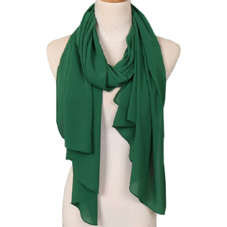 Turbante con sciarpa scialle in chiffon piega naturale tinta unita da donna, 180cm