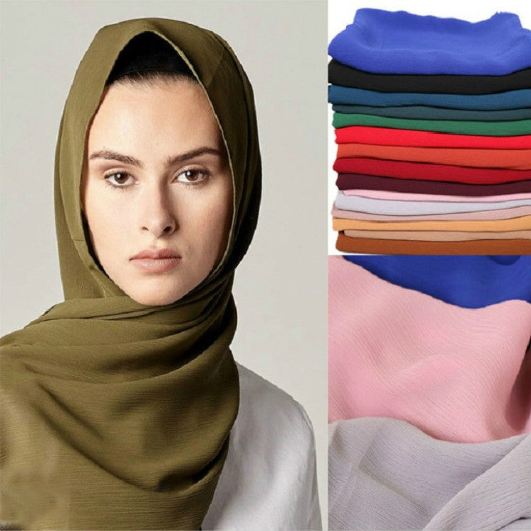 Turbante con sciarpa scialle in chiffon piega naturale tinta unita da donna, 180cm