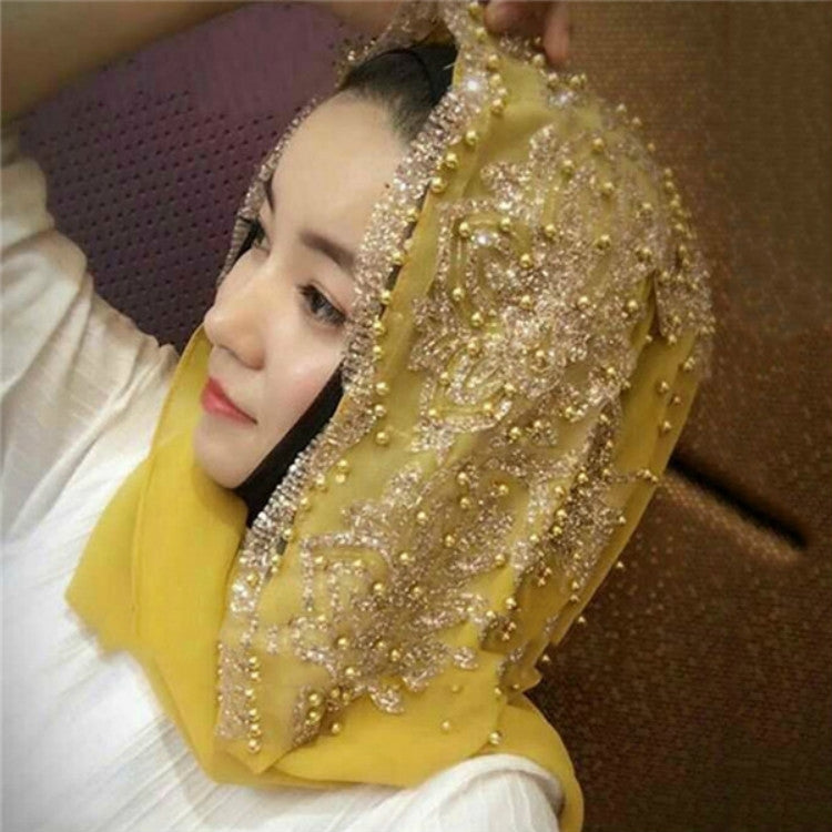 Foulard lungo da donna in chiffon con perline, 170cm