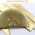 4 strumenti di misurazione del righello da disegno retrò in ottone, 0-10cm Isosceles Triangle Ruler, 0-10cm Right Angle Triangle Ruler, 0-15cm Wave Ruler, 0-15cm Ruler, 0-18cm Ruler, 0-120mm Caliper Single Scale, 0-180 Degree Protractor                ...