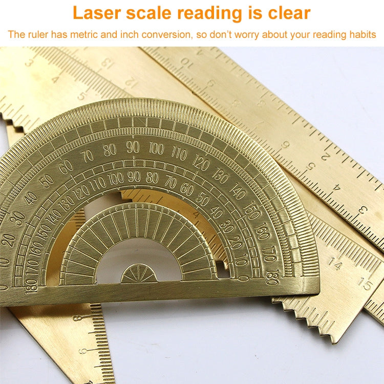 4 strumenti di misurazione del righello da disegno retrò in ottone, 0-10cm Isosceles Triangle Ruler, 0-10cm Right Angle Triangle Ruler, 0-15cm Wave Ruler, 0-15cm Ruler, 0-18cm Ruler, 0-120mm Caliper Single Scale, 0-180 Degree Protractor                ...