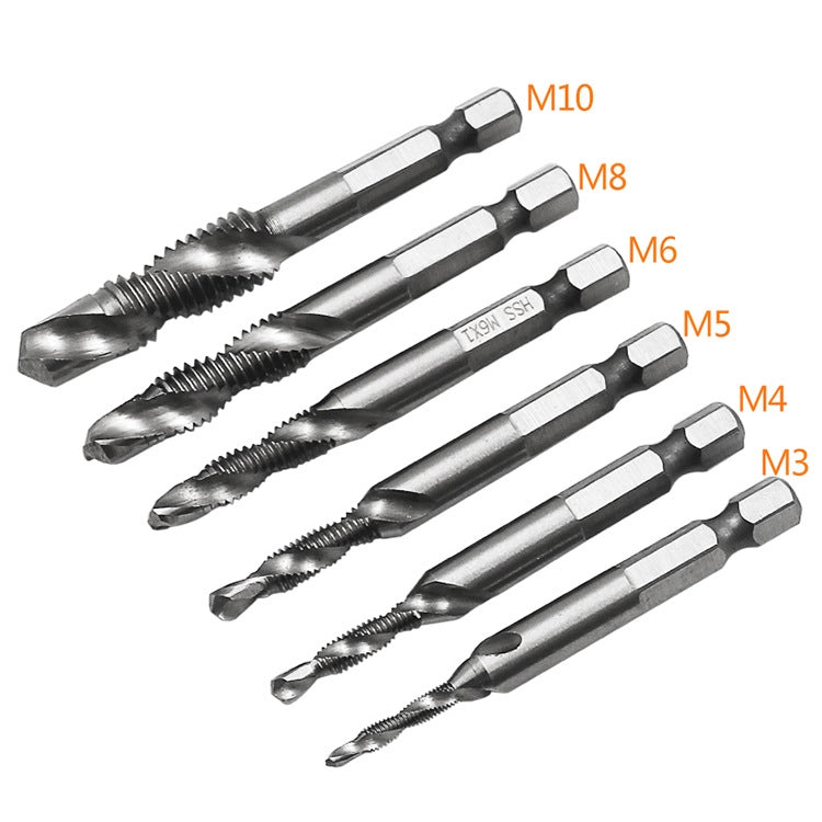 6 pezzi/set Smussatura per maschiatura composita integrata multifunzione HSS, 6 PCS / Set Hole Tapping Chamfering