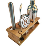 Shaker in acciaio inossidabile 10 in 1 con supporto in bambù, set di strumenti per barman da cocktail con bocca obliqua, 350ml, 550ml, 750ml
