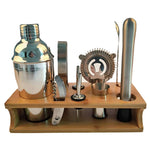 Shaker in acciaio inossidabile 10 in 1 con supporto in bambù, set di strumenti per barman da cocktail con bocca obliqua, 350ml, 550ml, 750ml