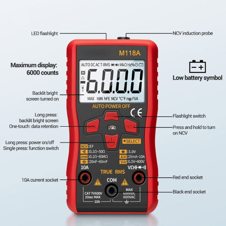 ANENG M118A Multimetro digitale universale 6000 count