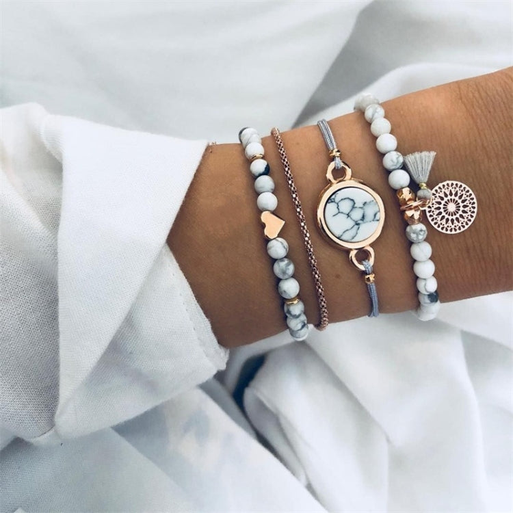 4 pezzi/set braccialetti con perline bohémien e braccialetti con nappe in pietra di marmo e cuore a forma di cuore