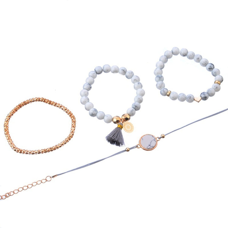 4 pezzi/set braccialetti con perline bohémien e braccialetti con nappe in pietra di marmo e cuore a forma di cuore