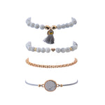 4 pezzi/set braccialetti con perline bohémien e braccialetti con nappe in pietra di marmo e cuore a forma di cuore