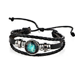 Bracciale rigido con perline in pelle, coppia di costellazioni, in tessuto retrò, Aries, Virgo, Taurus, Cancer, Capricornus, Sagittarius, Leo, Pisces, Gemini, Aquarius, Libra, Scorpio