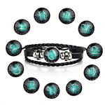 Bracciale rigido con perline in pelle, coppia di costellazioni, in tessuto retrò, Aries, Virgo, Taurus, Cancer, Capricornus, Sagittarius, Leo, Pisces, Gemini, Aquarius, Libra, Scorpio