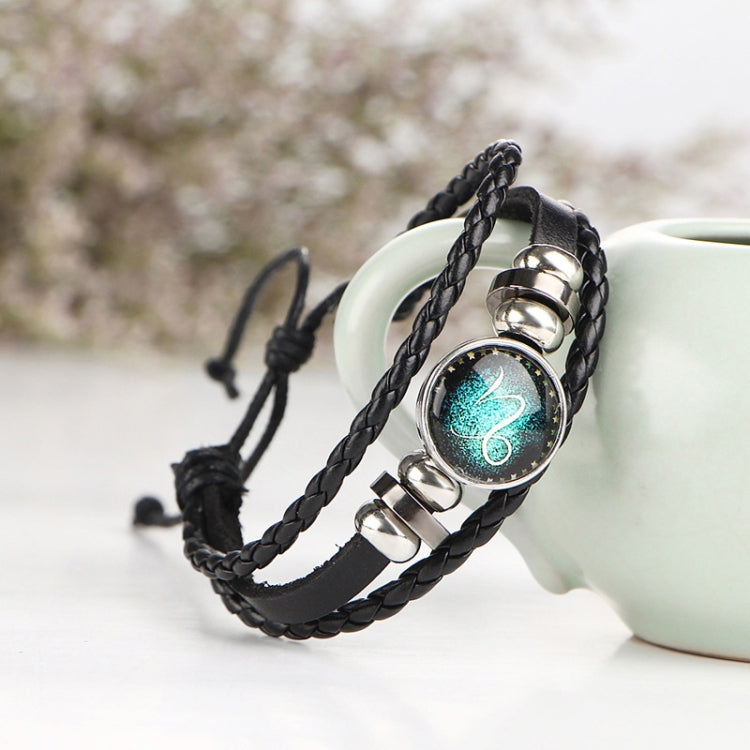 Bracciale rigido con perline in pelle, coppia di costellazioni, in tessuto retrò, Aries, Virgo, Taurus, Cancer, Capricornus, Sagittarius, Leo, Pisces, Gemini, Aquarius, Libra, Scorpio